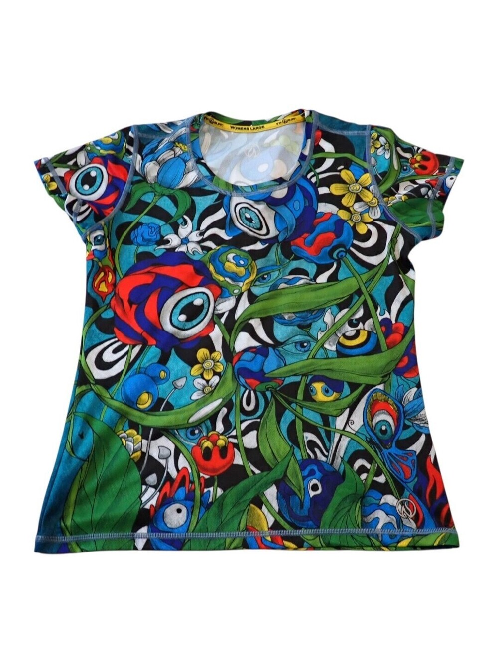 INKnBURN Tech Shirt Womens L Multicolor Psychedelic Floral Short Sleeve Active